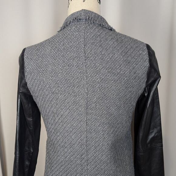 Vince Wool Tweed and Leather Jacket Gray and Black Size XXS - Picture 14 of 16